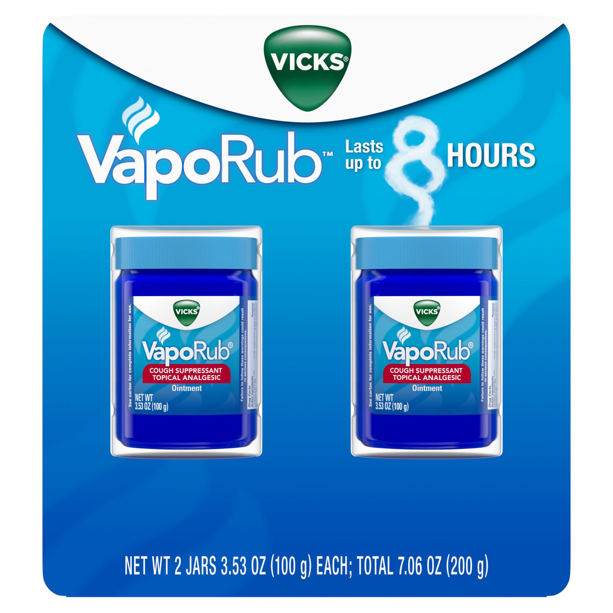 Vicks VapoRub Cough Suppressant Topical Analgesic Ointment, 2 pk./3.53 oz.