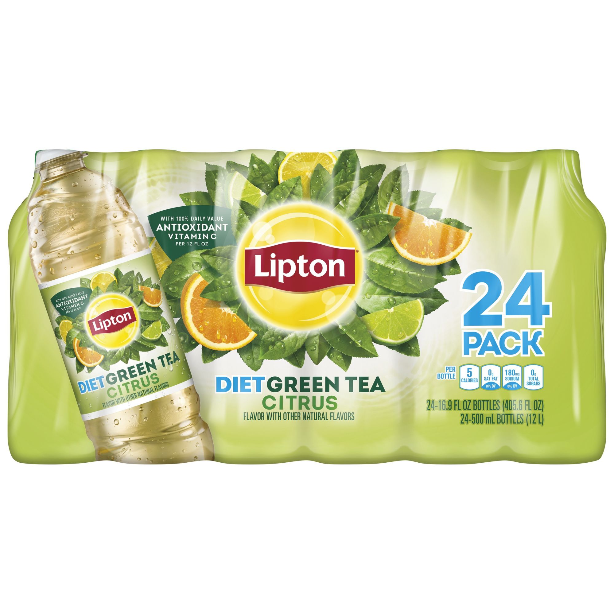 Lipton Green Tea, Diet, Citrus Flavor - 12 pack, 16.9 fl oz bottles