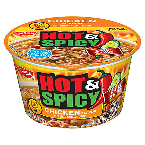 Nissin Hot & Spicy Chicken Ramen Noodle Bowls, 18 ct./3.32 oz.