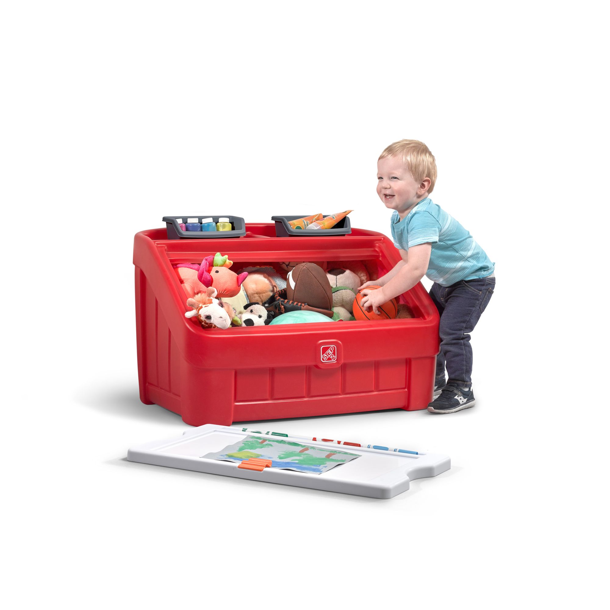 2 in 1 toy box and art lid