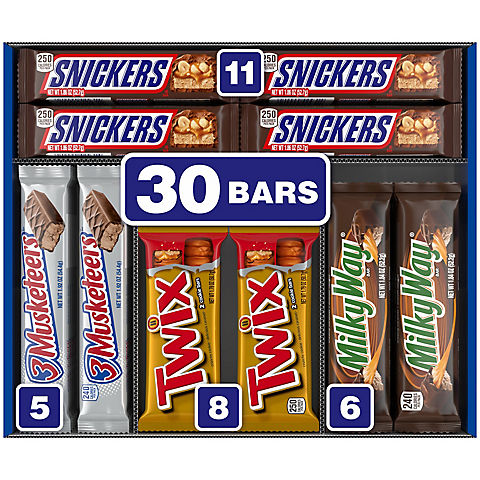 Snickers, Twix & More Chocolate Candy Bars, Full-Size Variety Pack, 30 ct.