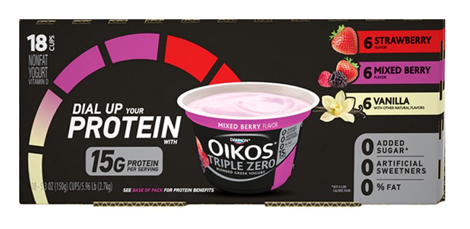 Oikos Triple Zero Mixed Berry Flavored Nonfat Yogurt, 5.3 oz, 4 count