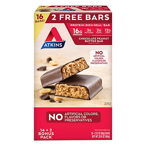 Atkins Chocolate Peanut Butter Bars, 16 ct./2.12 oz.