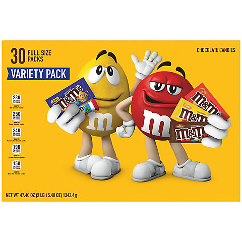 M&M's Full Size Chocolate Candies Variety Pack, 30 pk.