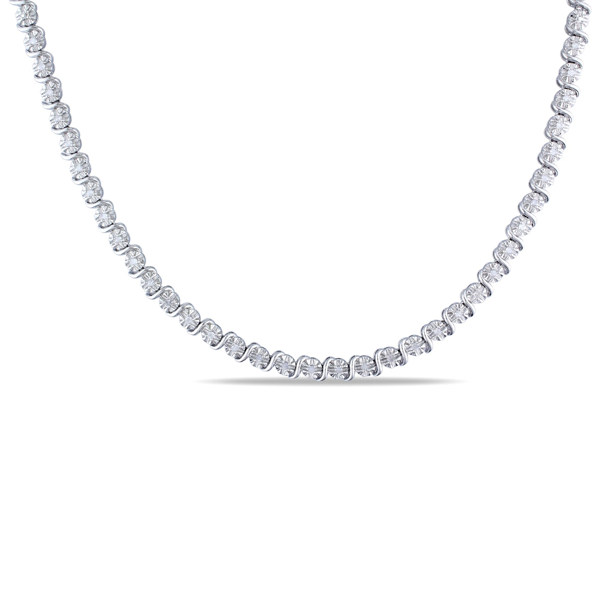 9 Carat Diamond Tennis Necklace in 14K White Gold