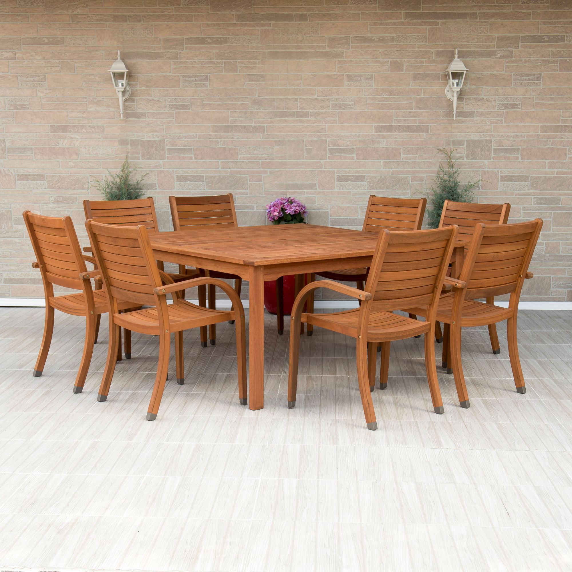 Amazonia Kentucky 9 Pc. Square Eucalyptus Outdoor Dining Set