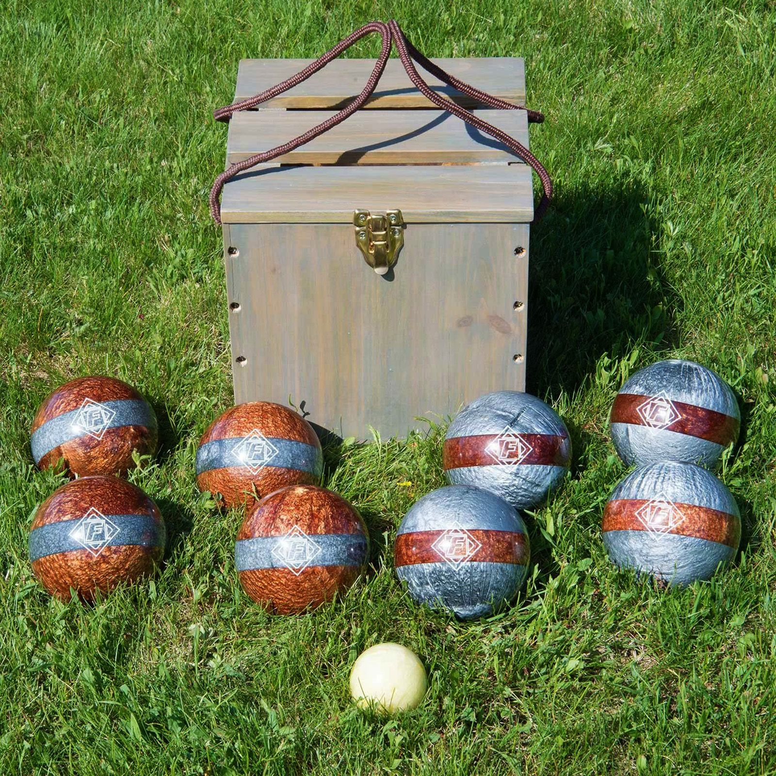 Vintage Brevettato Bocce Balls / Wood / Set of 8 / popular 1940’s / Carved Circle Design