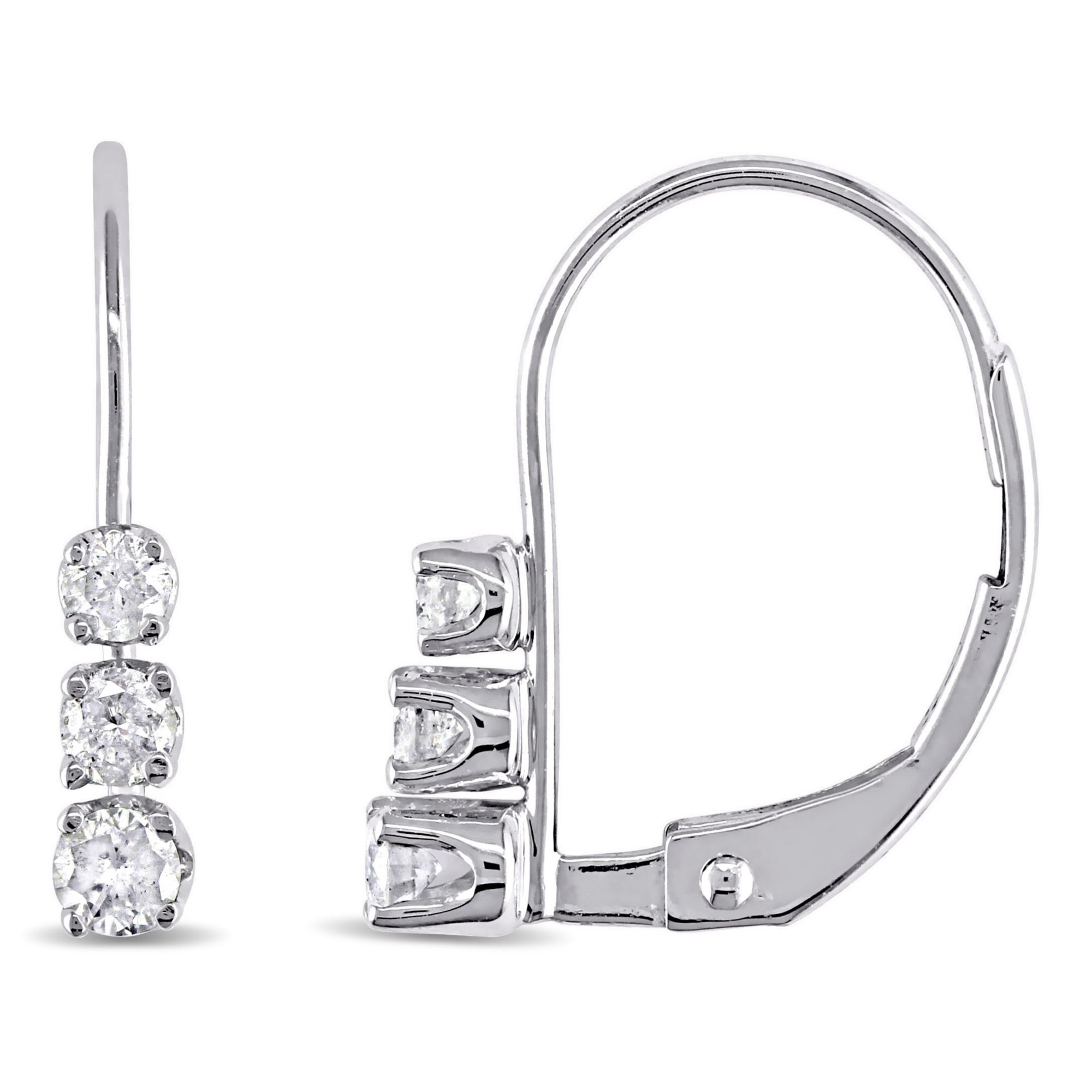 3 stone diamond on sale leverback earrings