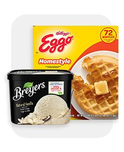 Frozen food, showing Eggo waffles and vanilla ice-cream