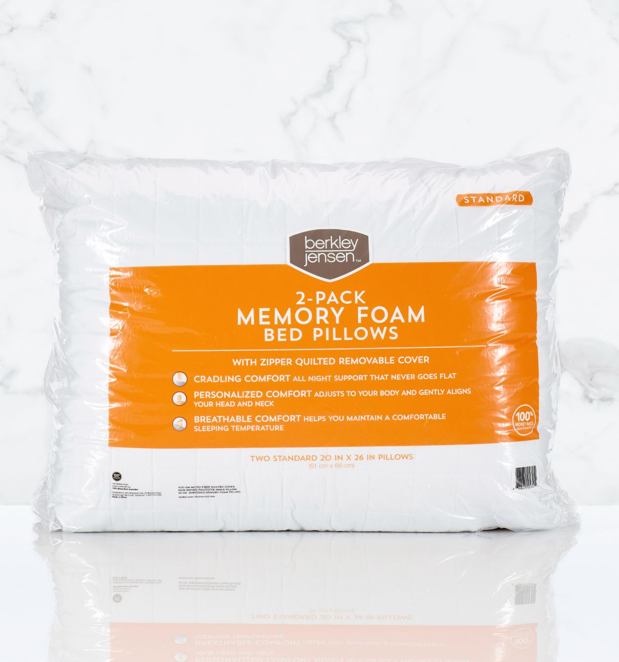 photo of berkley jensen 2-pack memory foam bed pillows on marble