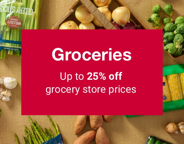 Groceries. Up to 25% off grocery store prices.