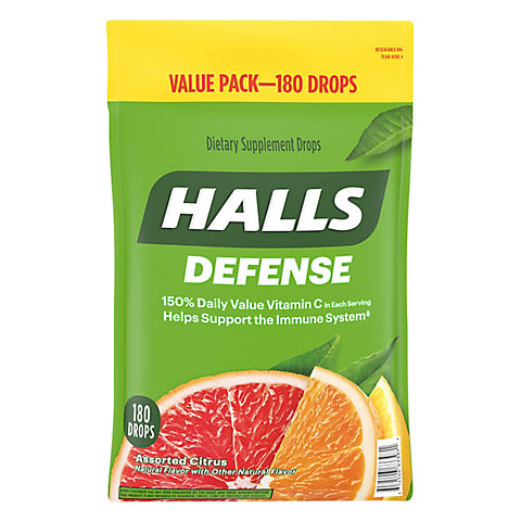 Halls Defense Citrus Vitamin C Drops Value Pack, 180 ct.