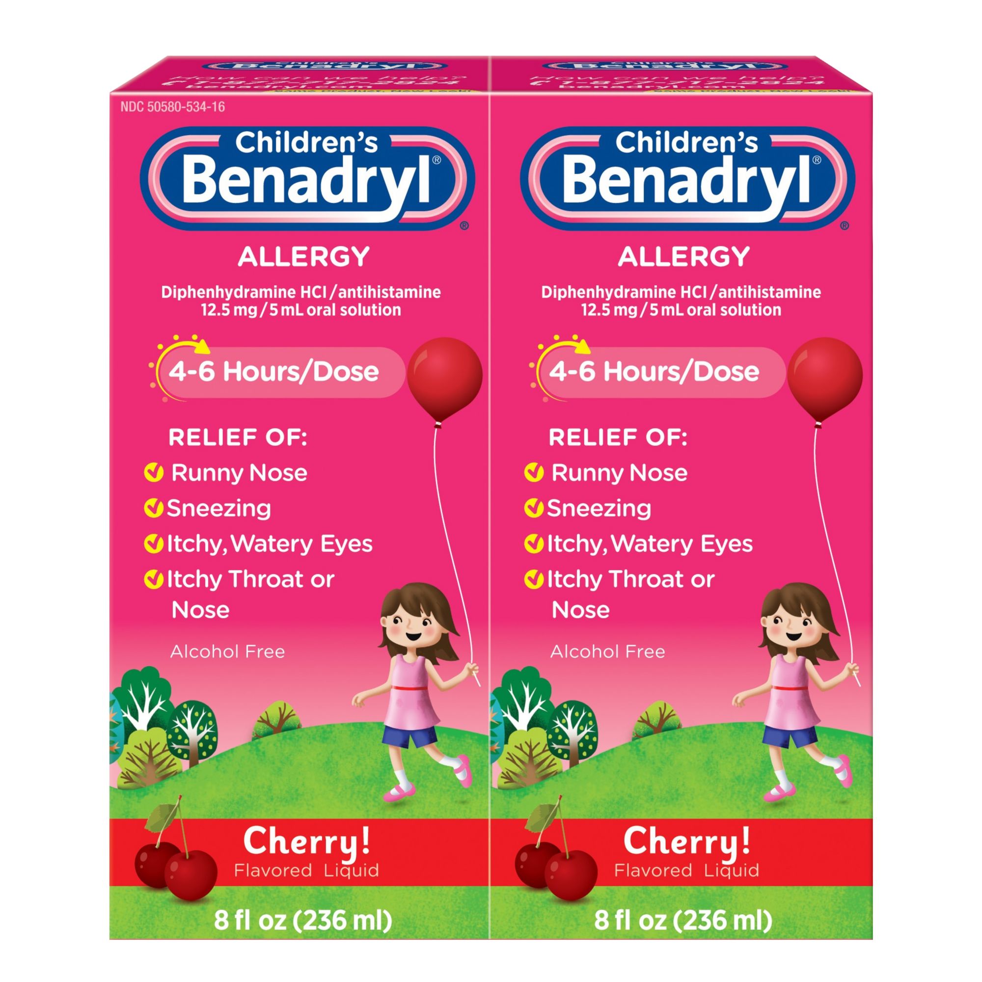 Children S Benadryl Antihistamine Allergy Relief Cherry Flavored Liquid 2 Pk 8 Oz Bjs Wholesale Club