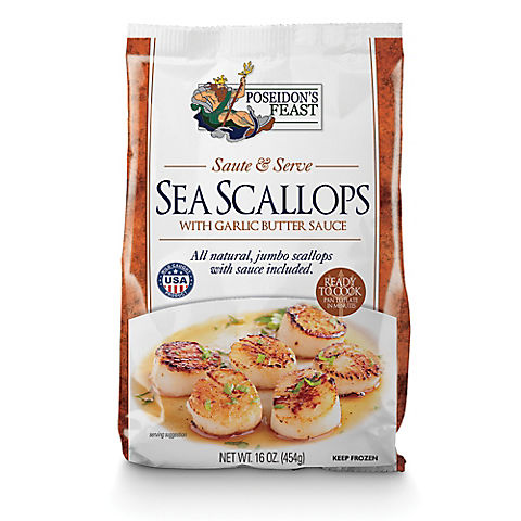 Poseidon's Feast Sea Scallops With Garlic Butter Sauce, 1 lb.