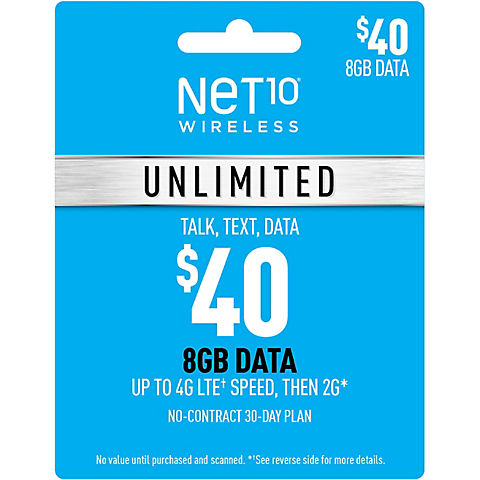 $40 Net10 Wireless Unlimited 30 Day Plan Gift Card