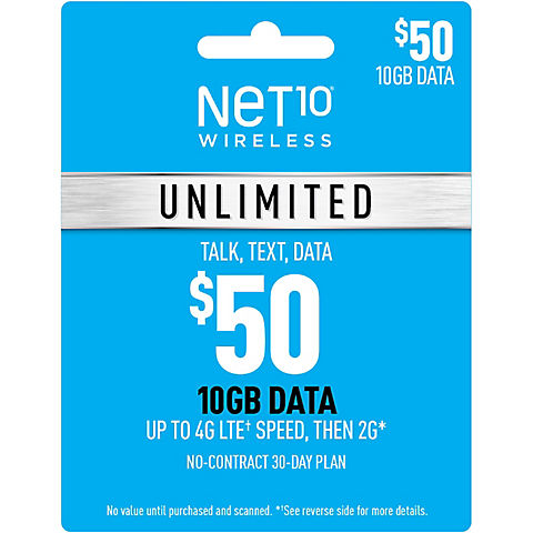 $50 Net10 Wireless Unlimited 30 Day Plan Gift Card