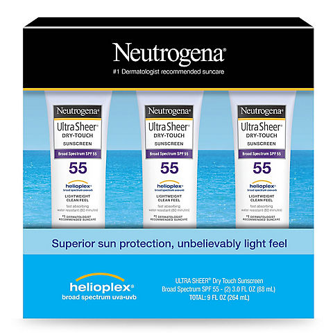 Neutrogena Ultra Sheer Dry-Touch Water Resistant SPF 55 Sunscreen Lotion, 3 pk./3 oz.