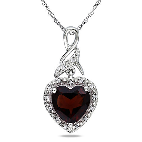 2.00 ct. TGW Garnet and Diamond Accent Infinity Heart Pendant in Sterling Silver