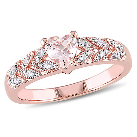 1/2 ct. TGW Morganite and Diamond Accent Vintage Heart Ring in Rose Plated Sterling Silver