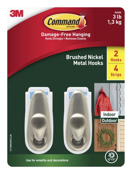 Command 3M Strips Hook with Brushed Nickel Finish, 1 hook