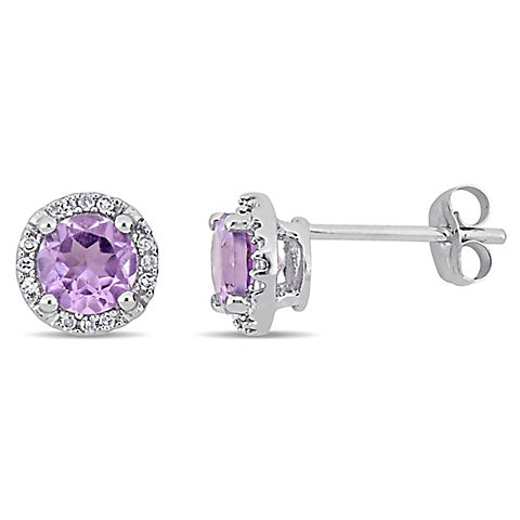 .80 ct. TGW Amethyst and Diamond Accents Halo Earrings in 10k White Gold