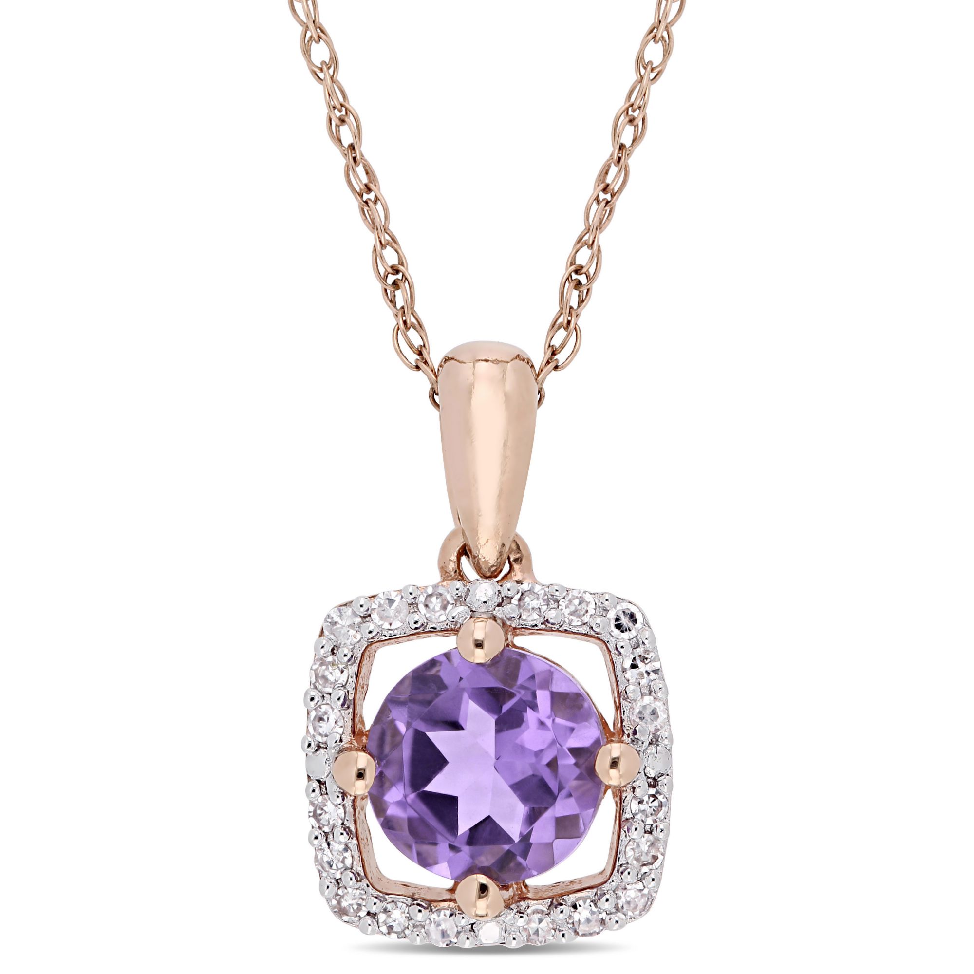 .65 ct. TGW Amethyst and .10 ct. TDW Diamond Halo Pendant in 10k Rose ...