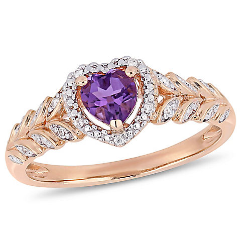 .40 ct. TGW Amethyst and Diamond-Accent Heart Halo Ring in 10k Rose Gold