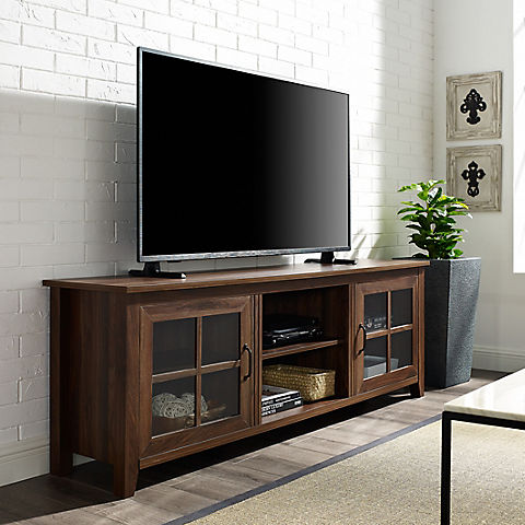 W. Trends 70" Transitional Window Pane Door TV Stand for Most TV's up to 80"