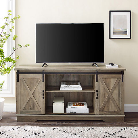 W. Trends 58" Sliding Barn Door TV Stand for Most TV's up to 65"