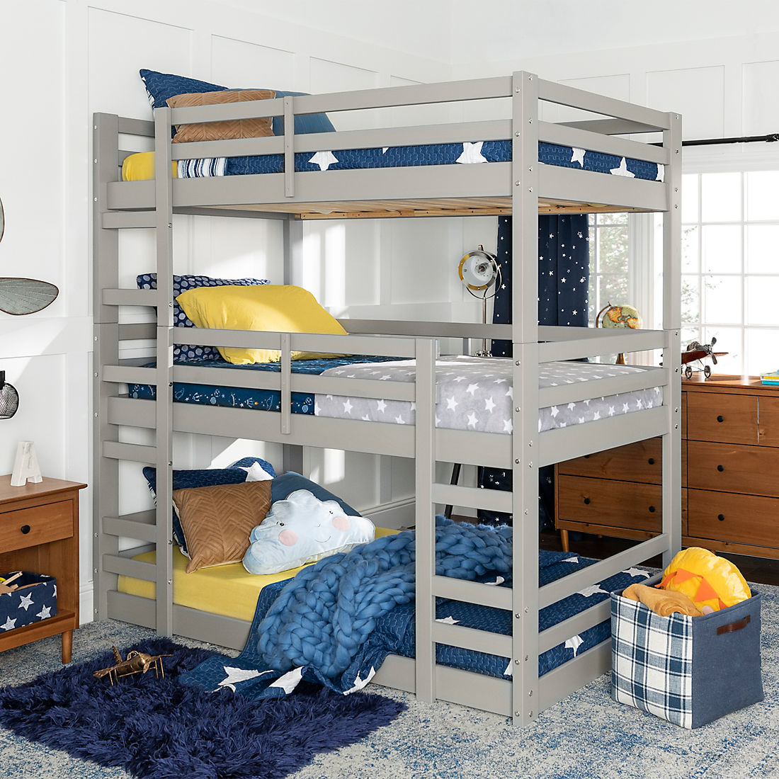 W Trends Solid Wood Triple Bunk Bed, Berkley Jensen Twin Size Bunk Bed With Trundle Assembly Instructions
