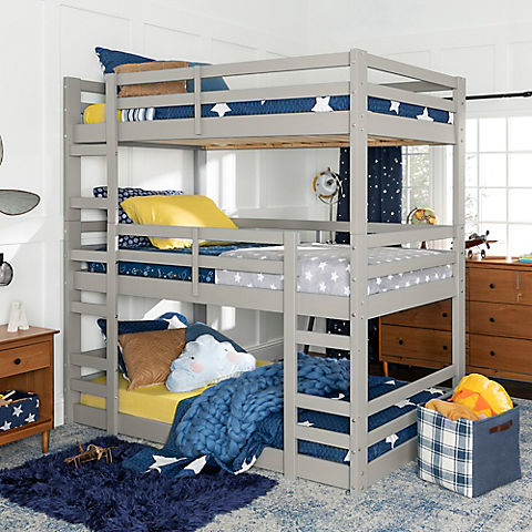 W Trends Solid Wood Triple Bunk Bed, Berkley Jensen Twin Size Bunk Bed With Trundle Instructions