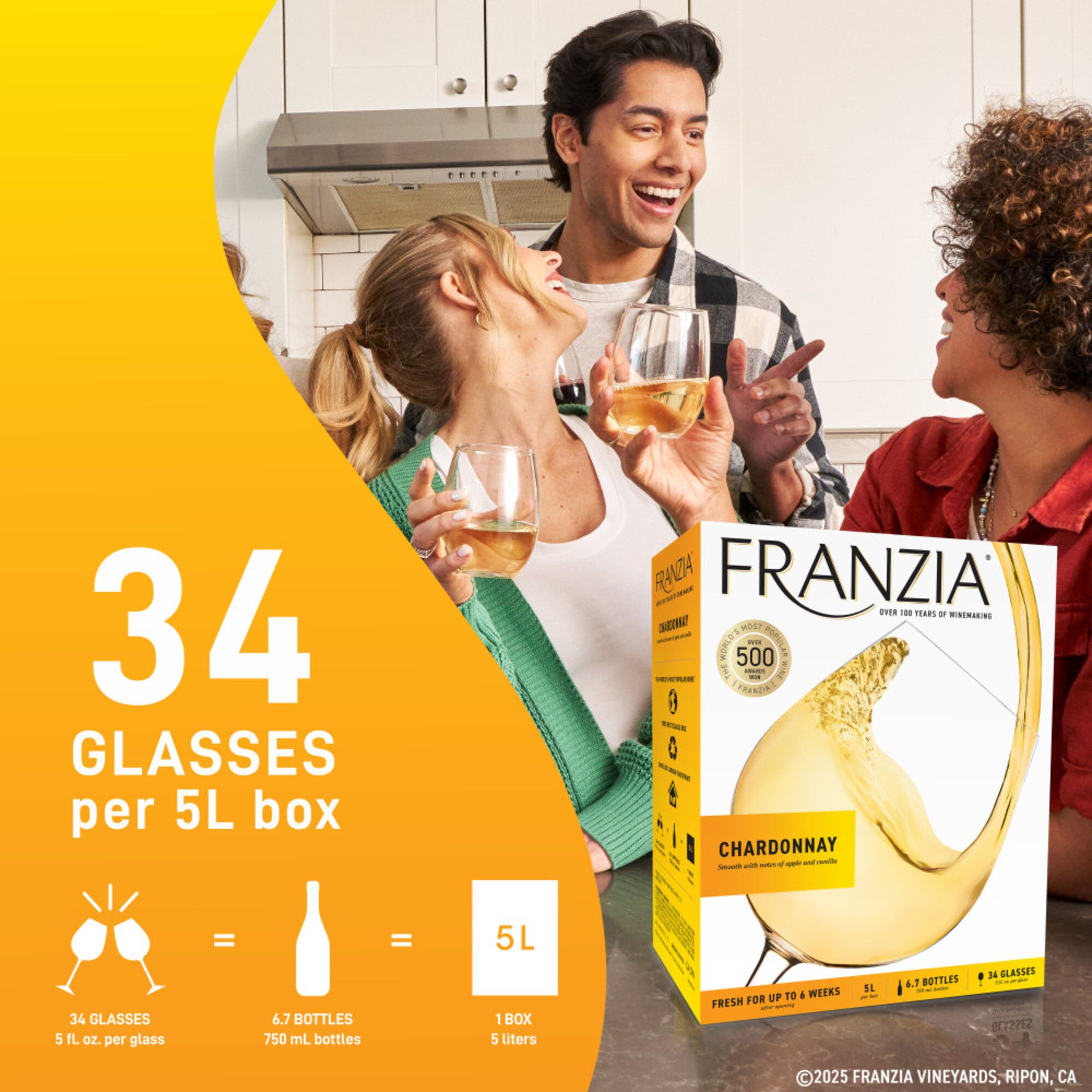 Franzia Vintner Select Chardonnay White Wine Box, 5L