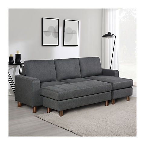 Abbyson Home Elaina Reversible Sectional and Ottoman - Charcoal Gray