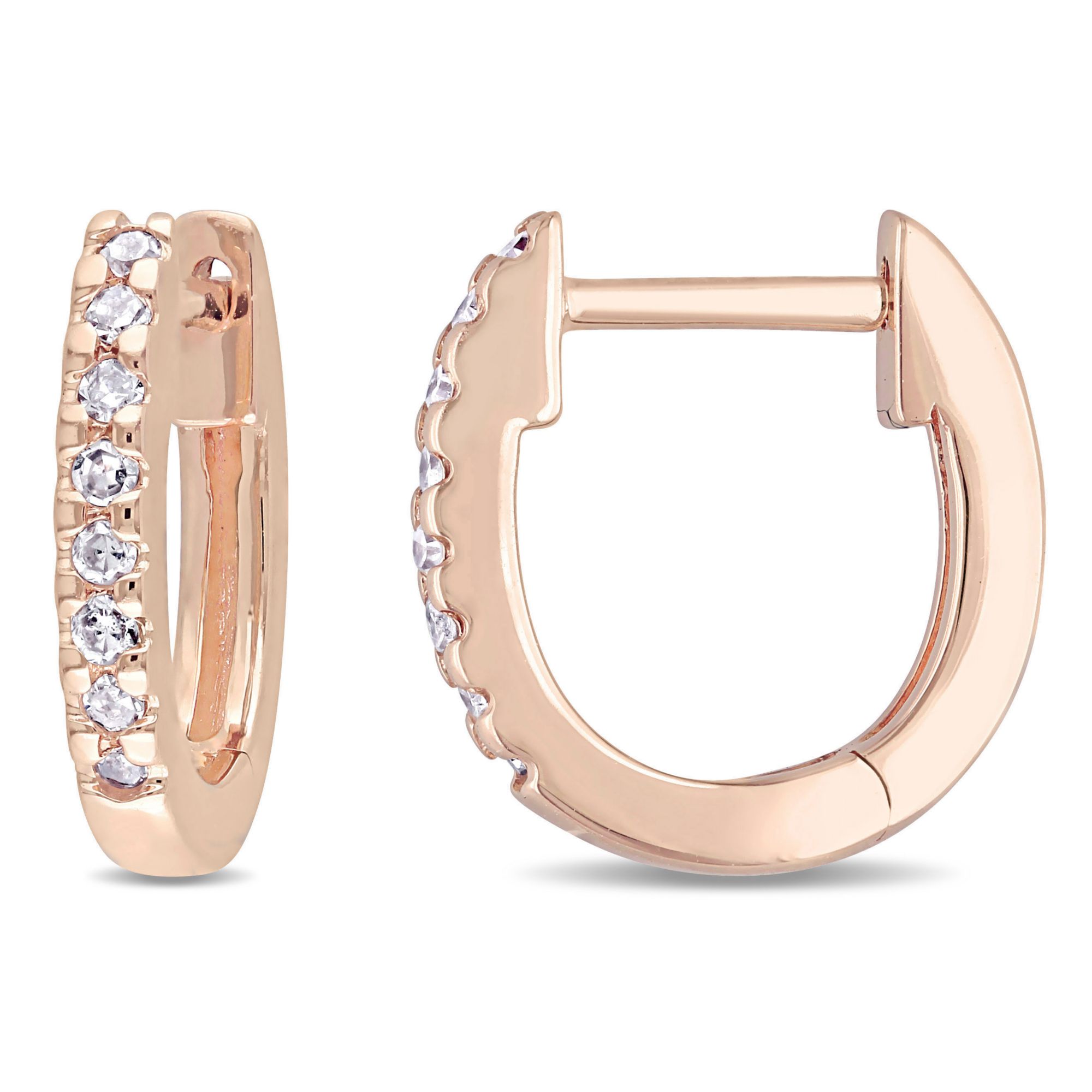 Diamond Curb Chain Huggie Earrings Rose Gold