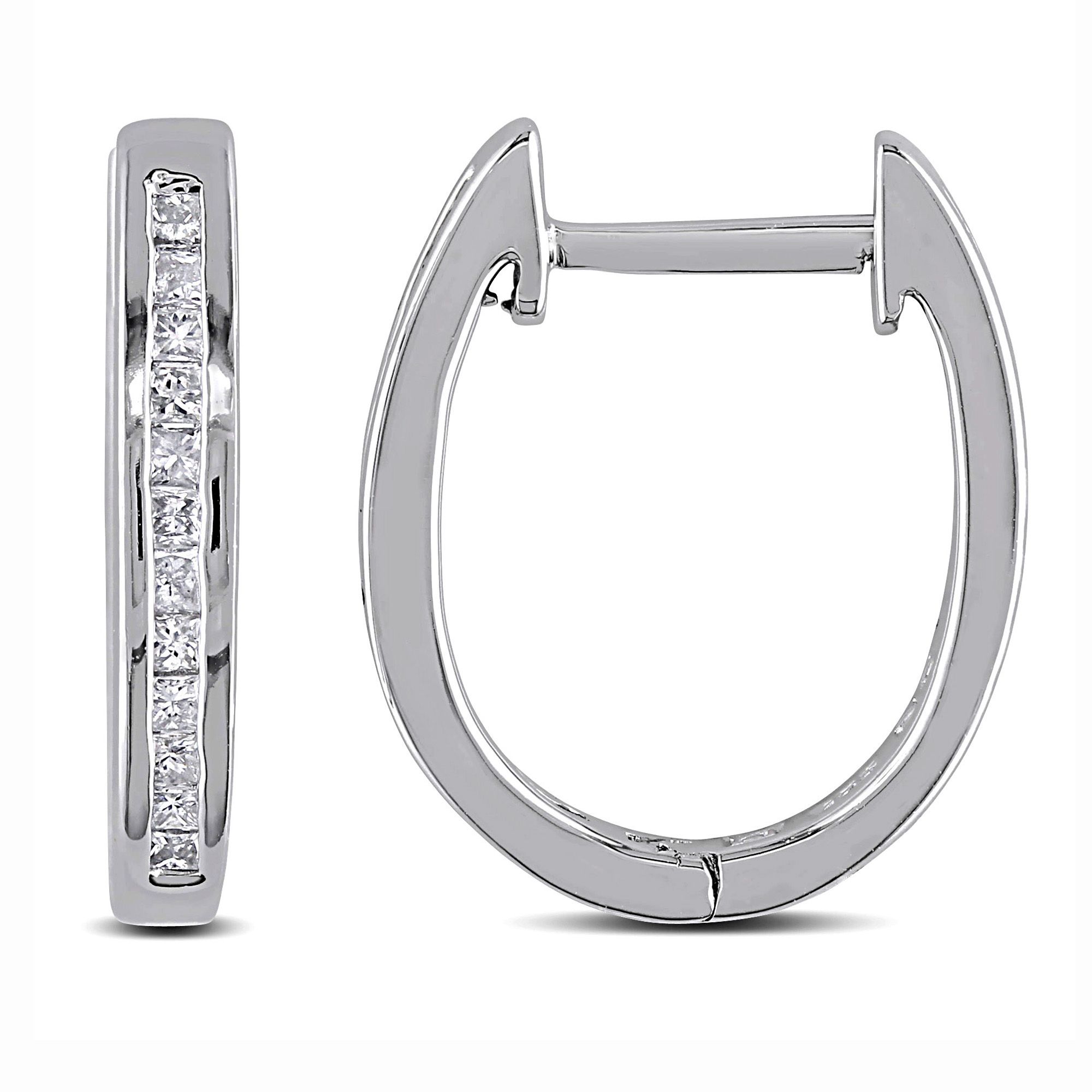 Silver Crystal Hoop Earrings with Princess Cut White Diamond Cubic