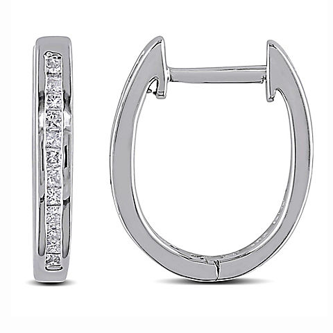 .24 ct. t.w. Princess Cut Channel Set Diamond Hoop Earrings in Sterling Silver