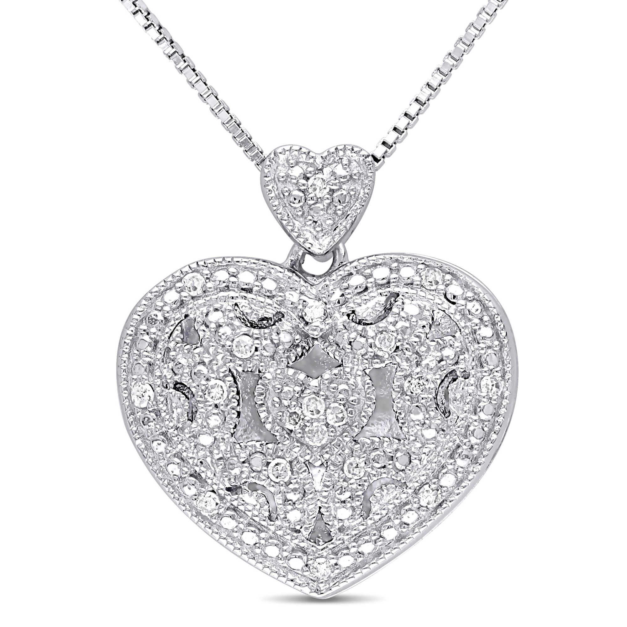 Silver Heart Locket With Diamond Centre