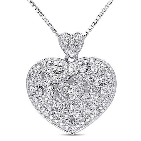 Diamond Accents Heart Locket Pendant with Chain in Sterling Silver