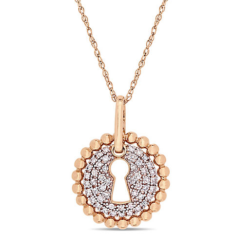 .20 ct. t.w. Diamond Cluster Keyhole Pendant with Chain in 10k Rose Gold