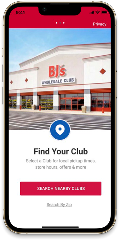 BJ's Mobile App Main Screen