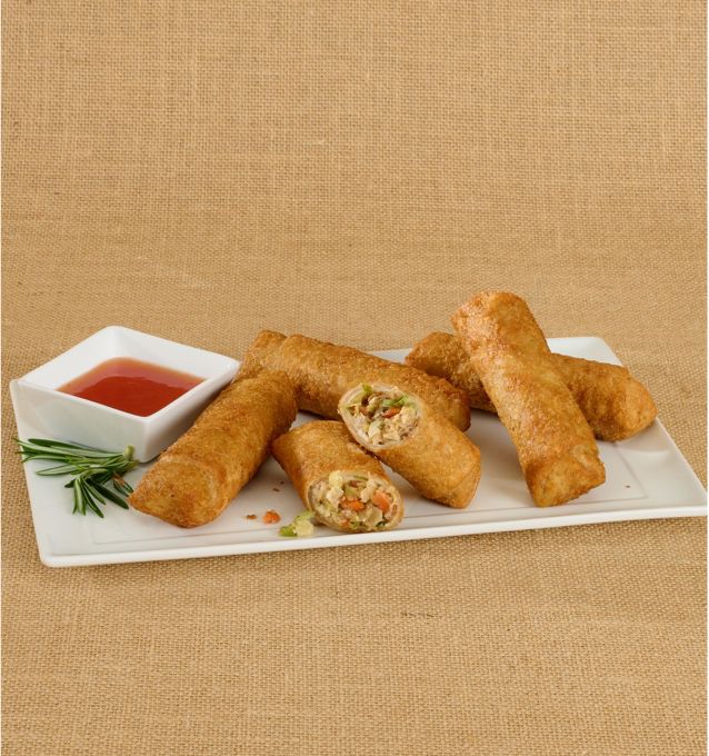 photo of cooked wellsley farms vegetable rolls, on burlap background
