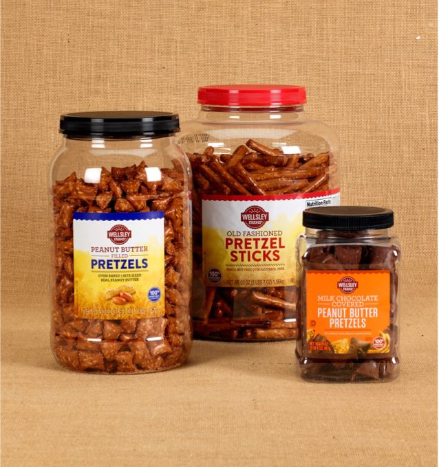 Photo of wellsley farms jars with various types of pretzels