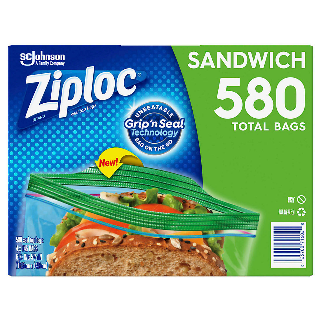 Ziploc Sandwich Bags 150 bags x 4 = 600 bags 