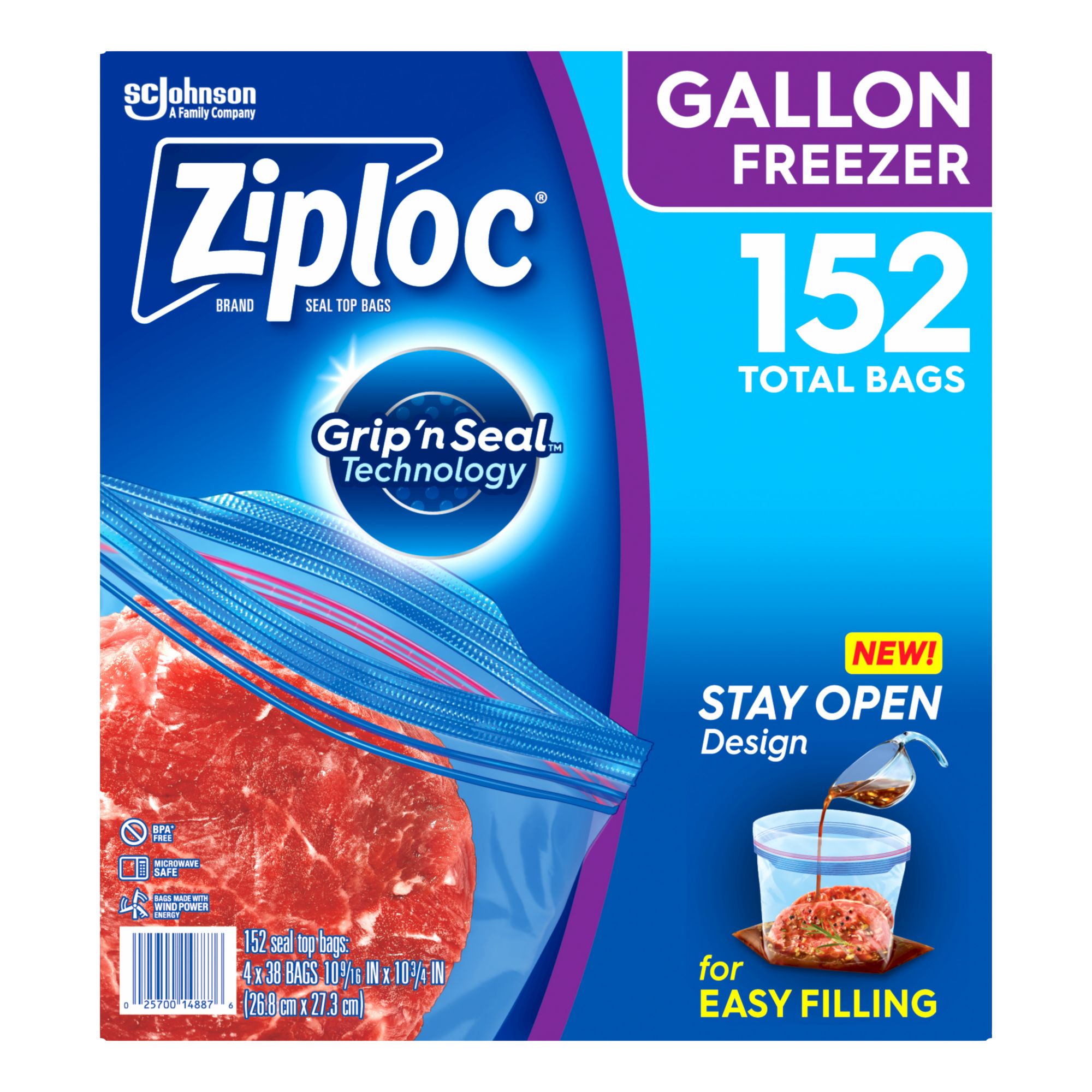 Ziploc Double Zipper Freezer Gallon Bags - Total: 152 Bags (4 x 38 Ct.)