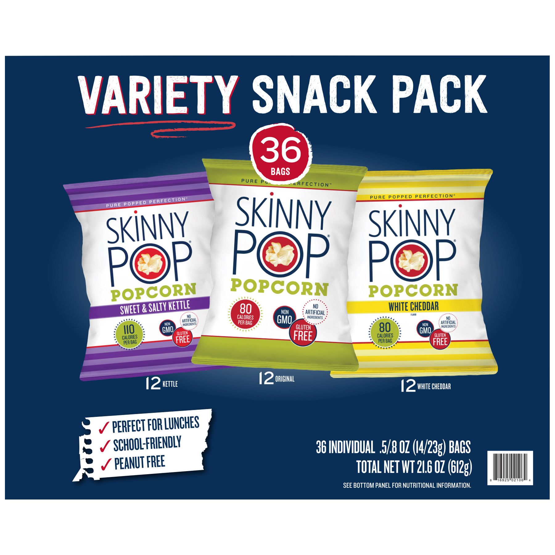 Skinnypop Original White Cheddar Popcorn Variety Pack 14ct Individual Snack Size Bags Skinny 