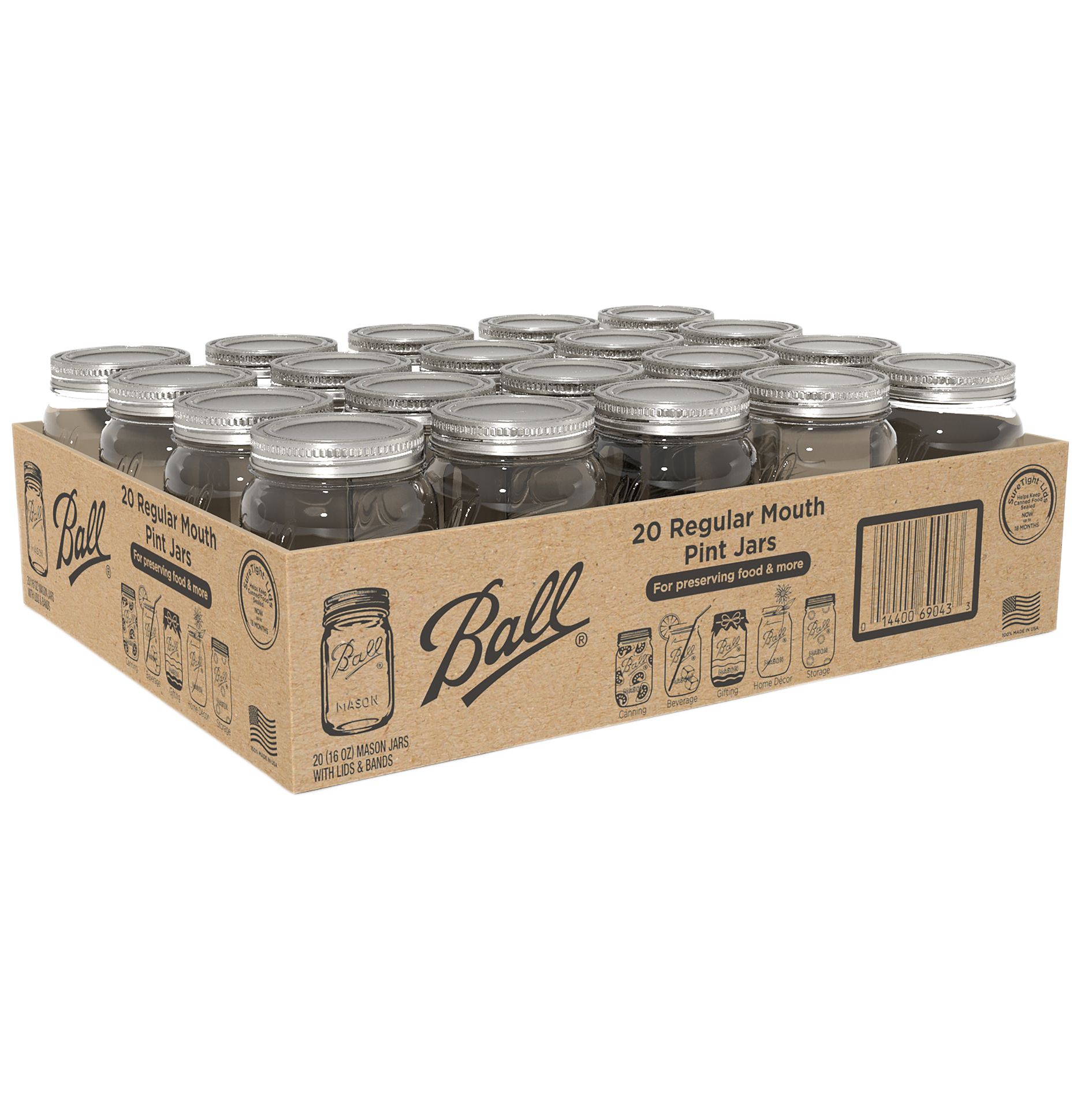 Ball Canning - Jars Smooth Sided Regular Mouth 16 Oz - Case of 1 - 12  Count, 1 Pack/ 12 Count - Foods Co.