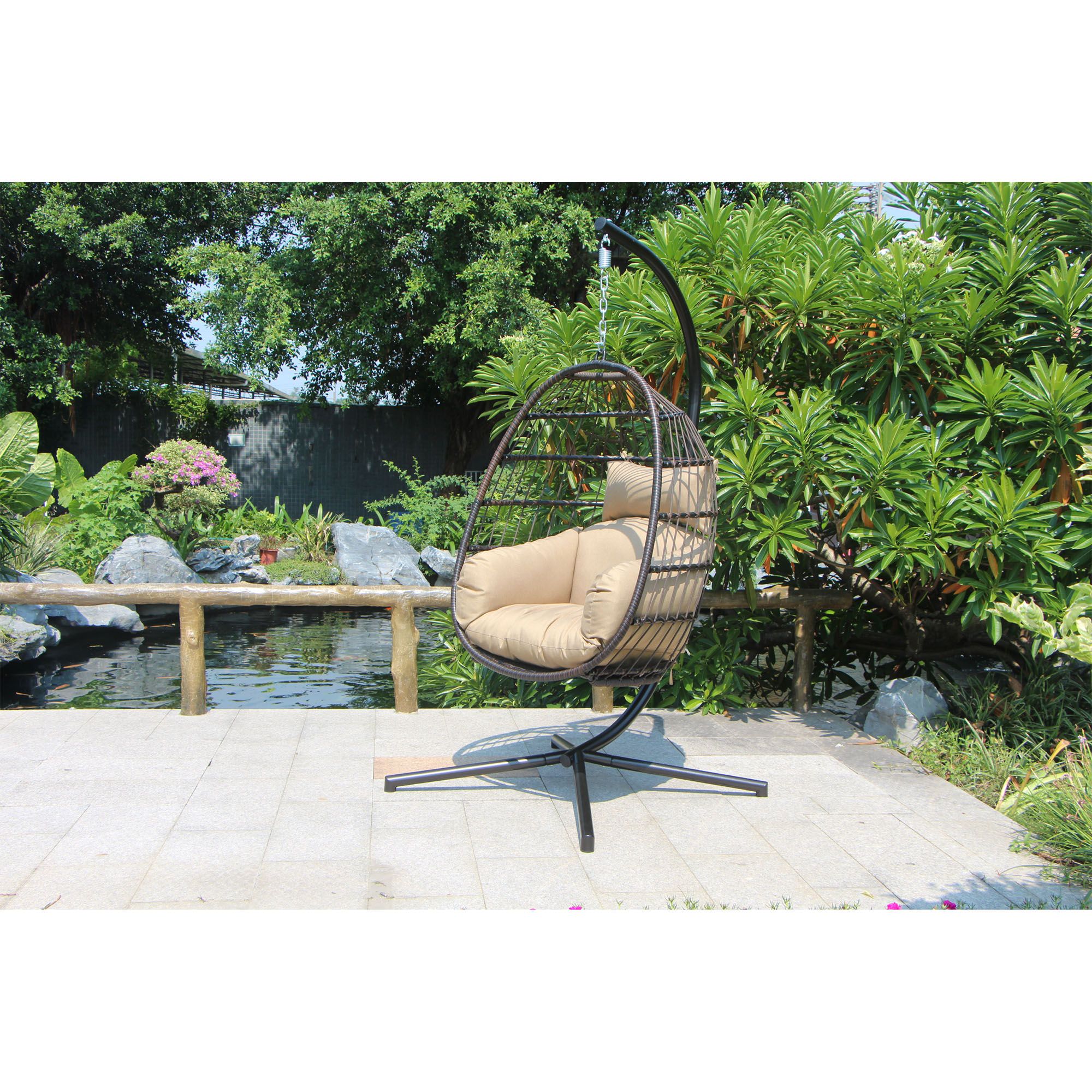 Berkley Jensen Wicker Hanging Egg Chair Brown