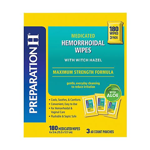 Preparation-H  Maximum Strength Medicated Hemorrhoidal Wipes with Witch Hazel and Aloe, 180 ct.