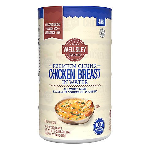 Wellsley Farms Premium No Antibiotics Ever Chunk Chicken Breast in Water, 4 ct.