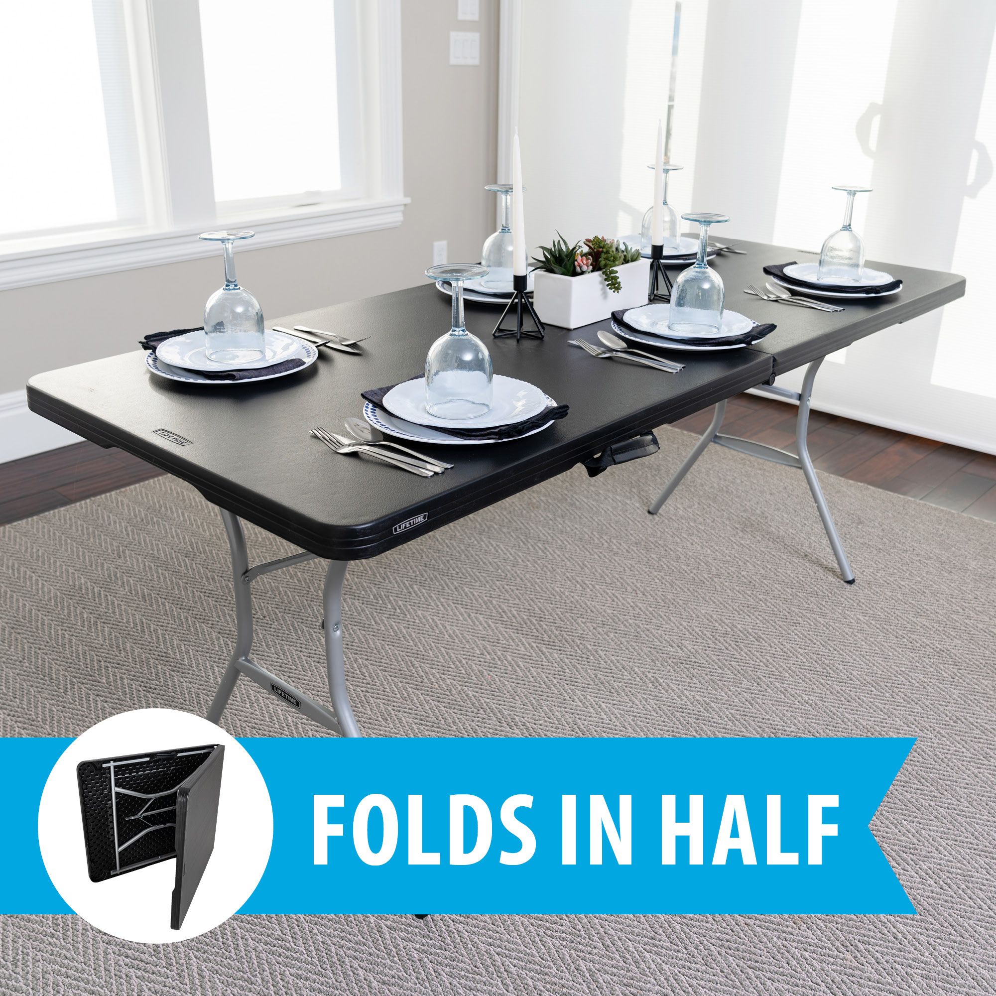 Lifetime Commercial Black Folding Table 6 ft.